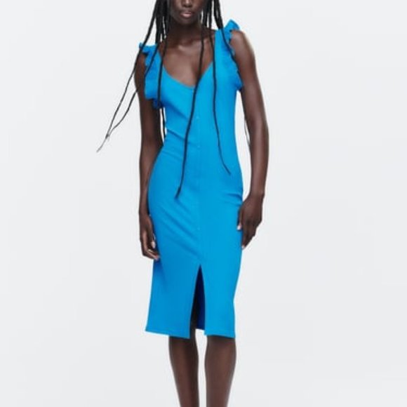 Zara Dresses & Skirts - NWT RIBBED DRESS WITH BUTTONS BLUE 5584/371.